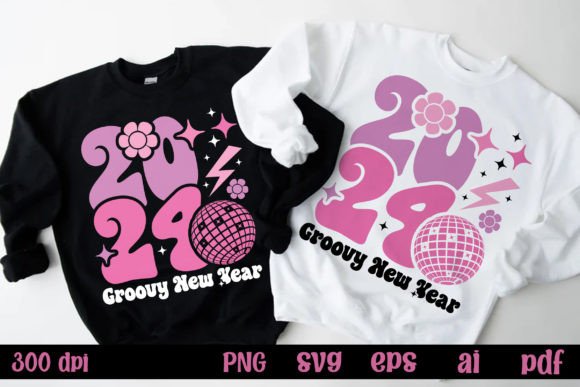 2024 Groovy New Year Pink SVG Graphics for T-Shirt Designs
