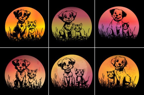Cat Dog Sunset T-Shirt Graphic: Branding & Backgrounds